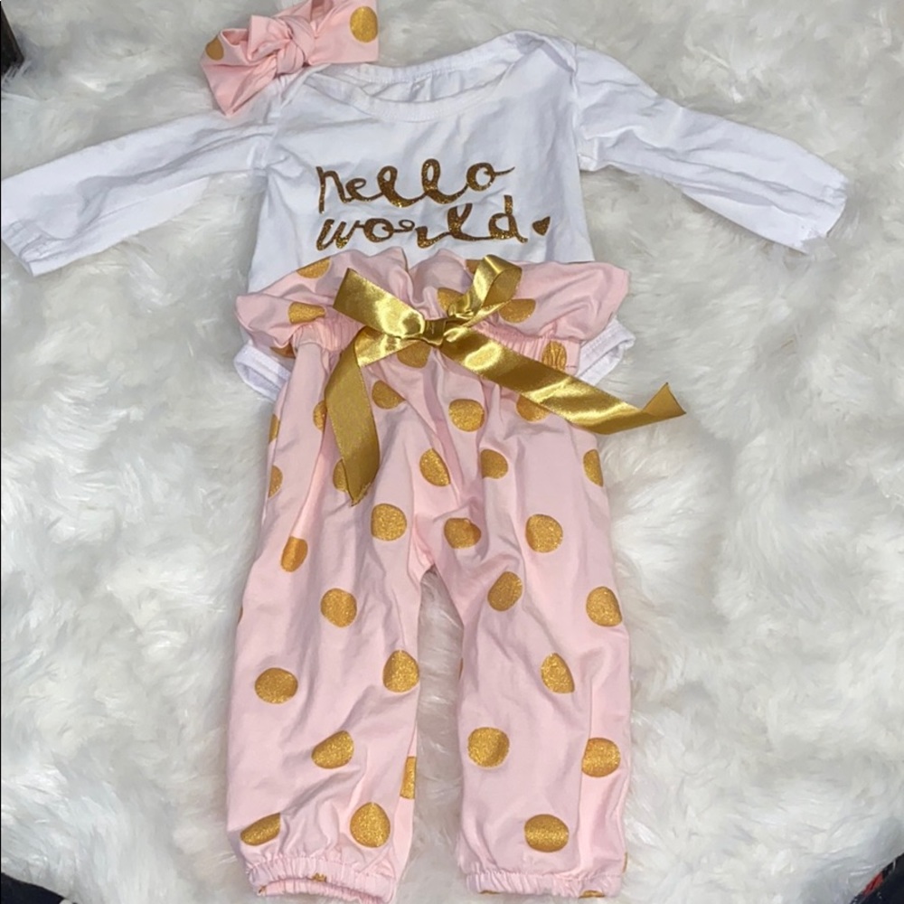 Hello world baby girl welcome matching set